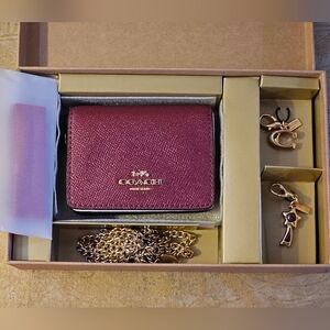 Coach Boxed Mini Wallet On A Chain Black Cherry